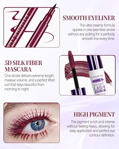 Black Waterproof 5D Tubing Mascara & Eyeliner Set - Long Lasting Eye Makeup