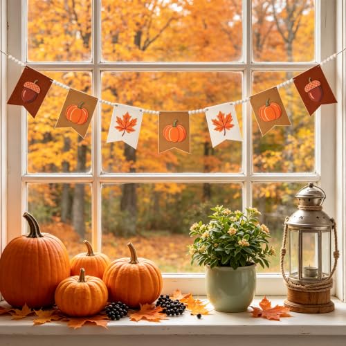 Orange Fall Garland with Felt Pumpkins & Wood Beads - 9.84FT Farmhouse Fall Decor