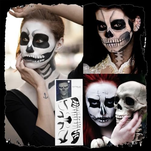 Zombie Skull Face Tattoos for Halloween & Cosplay – 4 Sheets