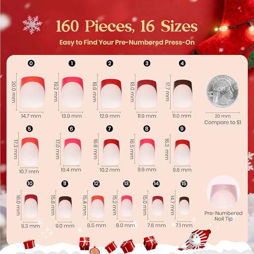 Beetles Halloween Red French Tip Press-On Nails - 5 Colors Short Square - Variation 9a