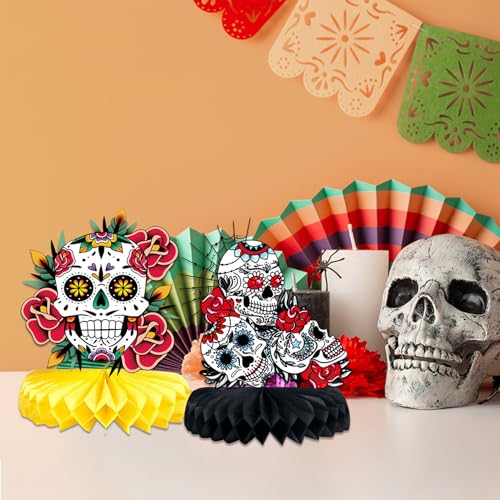 9 Pieces Day of the Dead Honeycomb Centerpieces for Halloween & Mexican Parties