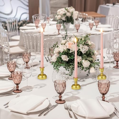 Pink Flameless Taper Candles with Remote Control Set - Realistic Flickering LED Lights for Holiday & Wedding Decor (24 Pack)