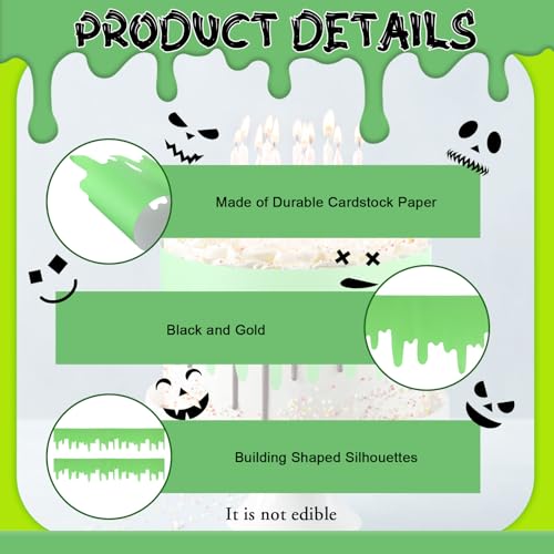 Neon Ghost Cake Border Decor - Green Dripping Halloween Party Wrap - 2 Rolls