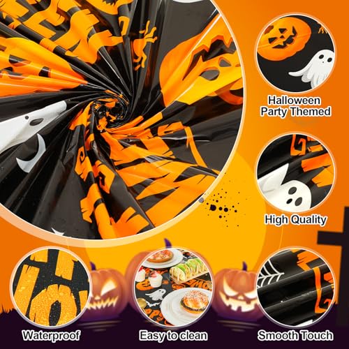 Halloween Tablecloths 3 Pack 84 Inch Pumpkin Black - Disposable & Waterproof