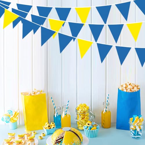 Yellow & Blue Cartoon Party Flags Banner - Big Eyes Banana Flags for Birthday & Events - 36pcs, 10M