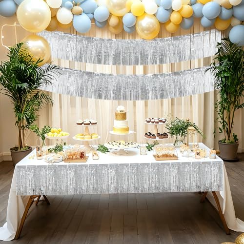 Silver Fringe Garland 40FT Metallic Foil Streamers for Party Decorations
