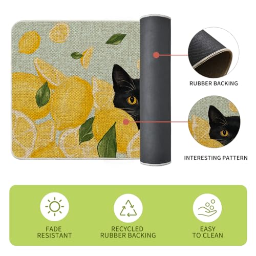 Black Cat Kitchen Mats Set of 2 - Non-Slip Low-Profile Floor Rugs for Home & Kitchen