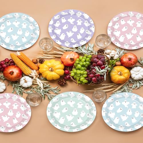 Pastel Ghost Paper Plates Set for Halloween Parties - 52 Pieces