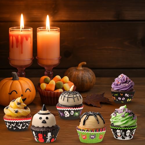 Halloween Cupcake Liners Set - 300 Pieces with 6 Styles for Baking & Party Decor