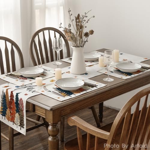 12 x 18 Inch Fall Leaves Placemats Set of 4 - Beige, Rectangular, Durable Polyester