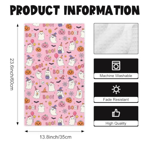 Halloween Kitchen Towels Set - Ghost Pink Dish Hand Towels, Variation of Towel3