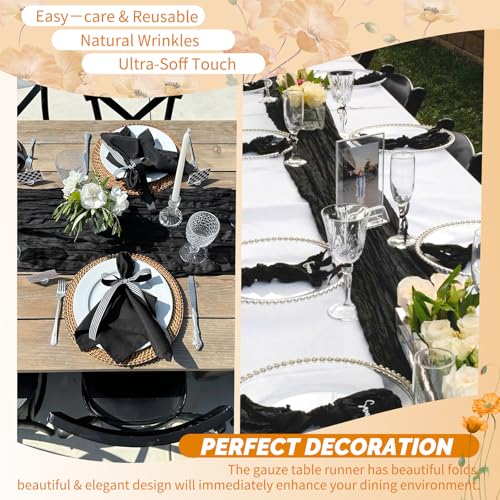 Showgeous 20 Pack Black Cheesecloth Table Runner - 17 x 108 Inches, Wedding & Party Decor
