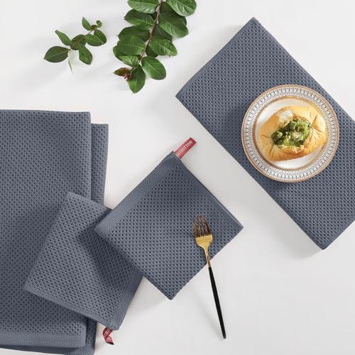 Homaxy 12-Piece Cotton Kitchen Towels and Dishcloths Set - Dark Grey