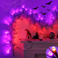 9 Ft Halloween Willow Vine Garland with Orange & Purple LED Lights - Set 1, Black Decor, Timer & 8 Modes