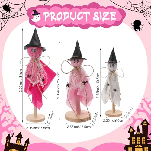 Halloween Ghost Decorations Set - Primitive Pink Wooden Centerpieces for Home & Party