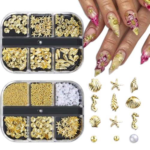 Marine Theme Nail Art Charms Set - Style-20, 3D Seashells & Sea Creatures, 2 Boxes