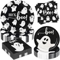 Halloween Paper Plates and Napkins Set - Ghost Design Party Supplies, 180 Pieces