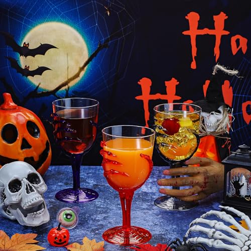Halloween Skeleton Hand Plastic Goblets - 6 Pack, 8-10 oz Creepy Party Cups