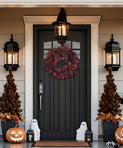 Artificial Fall Leaf Wreath for Front Door – Burgundy Red, 20-Inch Autumn Decor