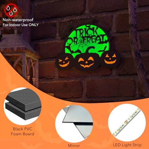 Green Halloween Pumpkin Lights with Moon Bat Web & Trick or Treat Wording - USB & Battery Powered