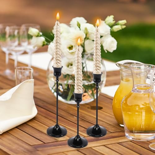 Black Candle Holder Set - 12pcs Taper Candlestick Holders for Pillar Candles, Decor, Halloween & Christmas - Black Variation