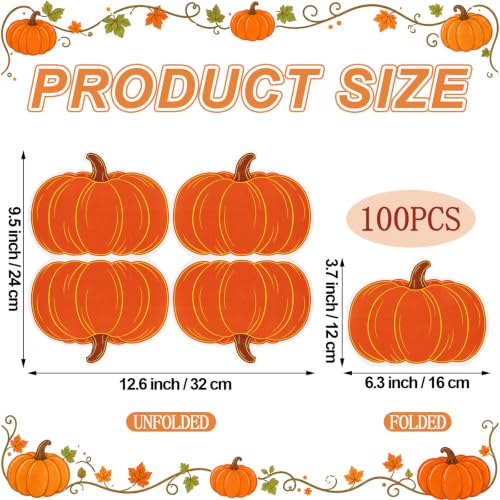 Pumpkin Fall Paper Napkins - Thanksgiving Autumn Party Supplies, 100 Pack