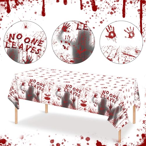 Halloween Tablecloth 3-Pack 54x108 Inch Bloody Handprint Plastic Covers