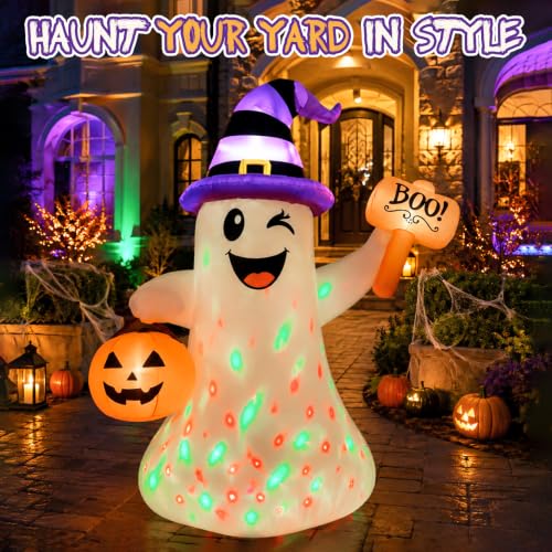 4.5 FT Halloween Ghost Inflatable with Pumpkin and LED Lights Outdoor Yard Decor