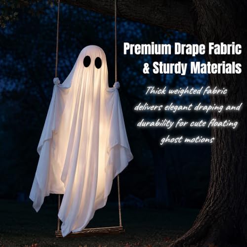 Large Outdoor Hanging Ghost Decoration with Lights - 5FT Spooky Halloween Yard Decor