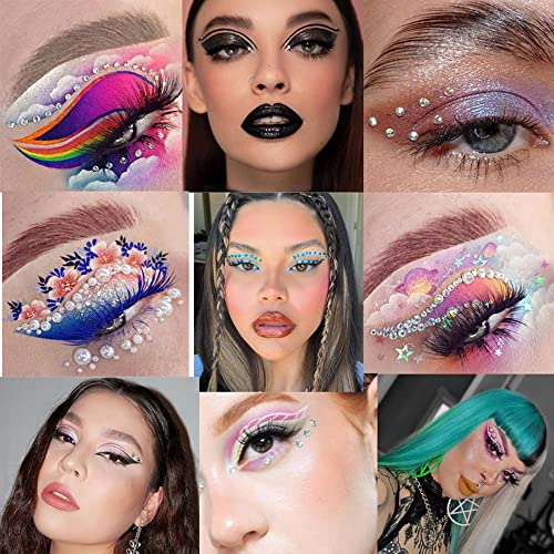 Self-Adhesive Face Gems Rhinestone Stickers for Makeup & Body Art - White AB, 3 Sheets