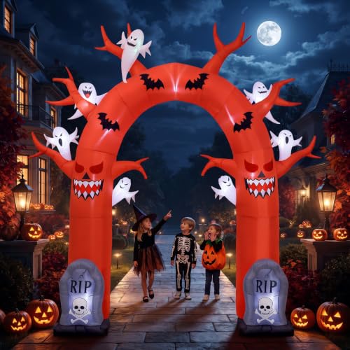 10FT Halloween Inflatable Archway with Dead Tree Ghost Tombstones LED Lights Yard Decor