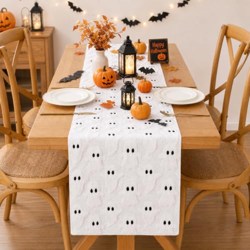 Ghost Table Runner Faux Fur Plush Fabric Halloween Decoration - 13x48 Inch