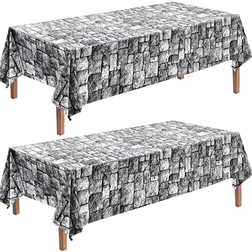 Stone Wall Tablecloth 54x108 Inch Medieval Castle Knight Themed Party Decorations - 2 Pack