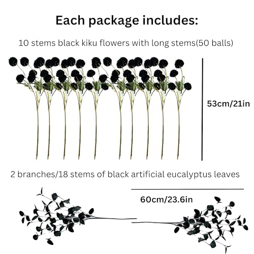 Black Artificial Flowers & Eucalyptus Stems for Halloween Decor - Variation of THIS listing