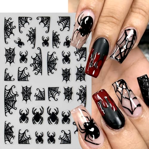 Halloween Nail Art Stickers Diamond Spider Web Decals - Black & White Spider Design - Variation of Spider