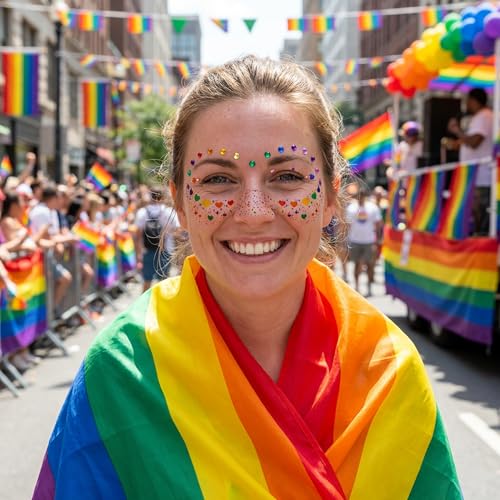 Wehhbtye Rainbow Freckles Face Tattoos & Gems Sticker Set - Pride Month Makeup Accessories