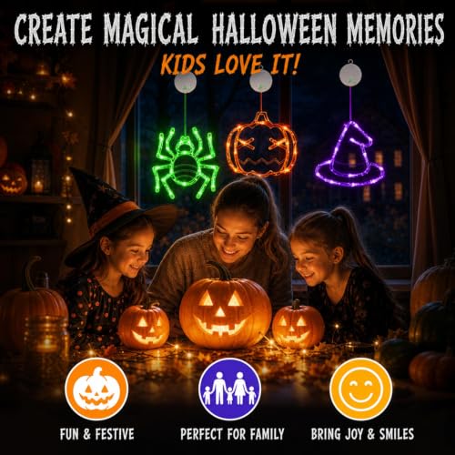 Rechargeable Halloween Window Lights Set - 3 LED Silhouettes with Timer & Flash Modes