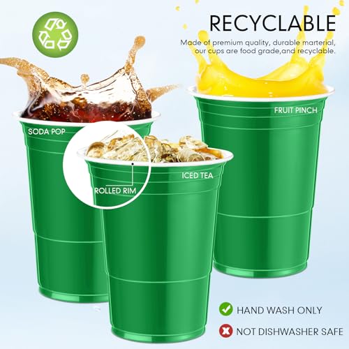 Mimorou Green Disposable Plastic Cups 16 oz Pack of 200 for Weddings & Parties