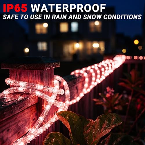 20ft Red Rope Lights for Outside – Connectable, Waterproof LED String with 8 Modes Controller