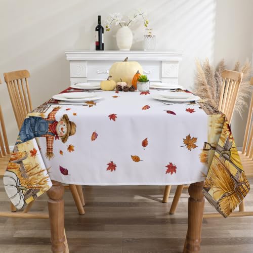 Fall Tablecloth 60x84 Inch Rectangle Pumpkin Fade-Resistant - Scarecrow Variation