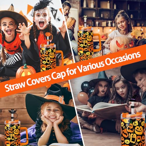 Halloween 5pcs Silicone Straw Covers for Stanley Cup - Black+Orange