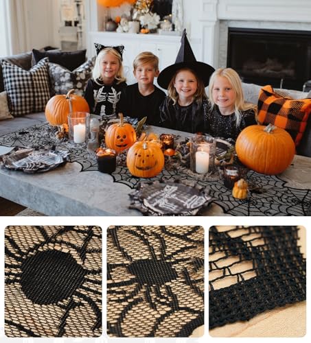 Halloween Lace Spider Web Table Runner - 18x72 Inches, Black Decor (Variation of THIS listing)