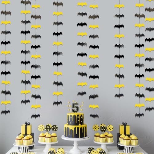 Bat Birthday Party Decorations Garland Set - Black and Yellow Bat Cutouts for Themed Events