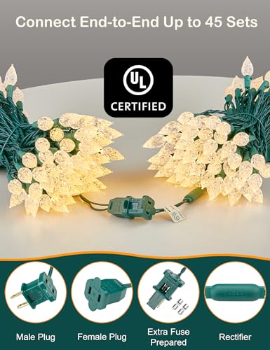 Outdoor Christmas String Lights 25ft 50 LEDs Faceted C6 Warm White