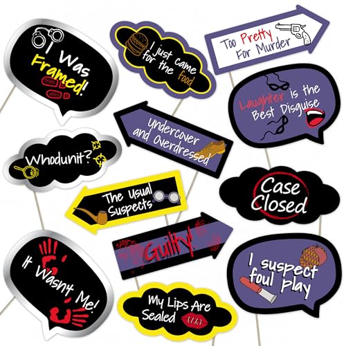 Murder Mystery Photo Booth Props Set – Detective Party Decorations 12 Pieces