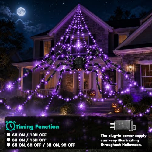 Giant Spider Web Lights – Outdoor Halloween Cobwebs with 550 LEDs, 11 Modes & Remote Control