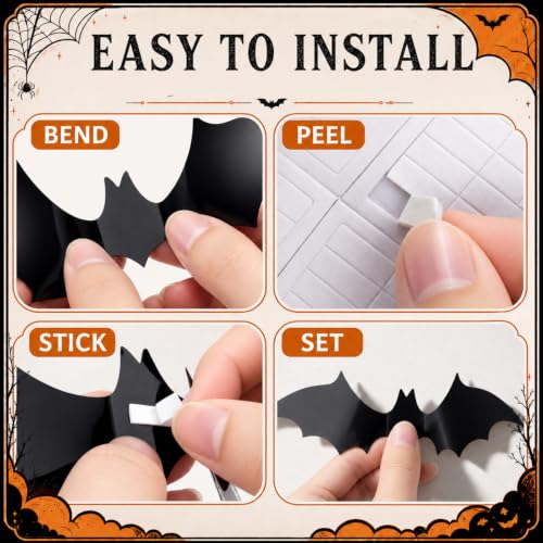 Halloween Wall Decals Set - 100 Black 3D Bat & Moth Stickers for Indoor/Outdoor Decor
