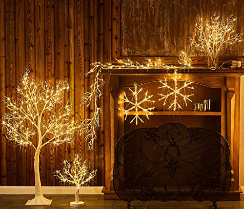 White Lighted Twig Tree 4FT with Fairy Lights for Holiday Decor - Indoor Outdoor