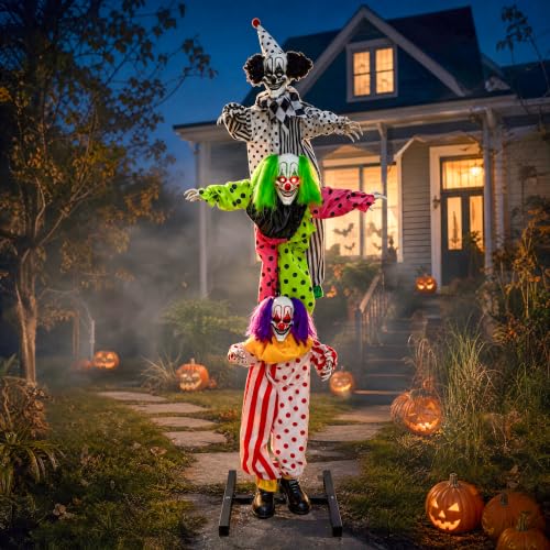 Halloween Clowns Animatronic Decorations - 6ft Outdoor Trick-or-Treat Prop with Sound & Lights - Variation: Clowns