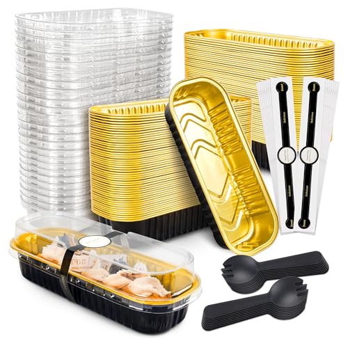 Halloween Mini Cake Pans with Lids & Spoons - Black Gold, 6.8oz, 100 Pack